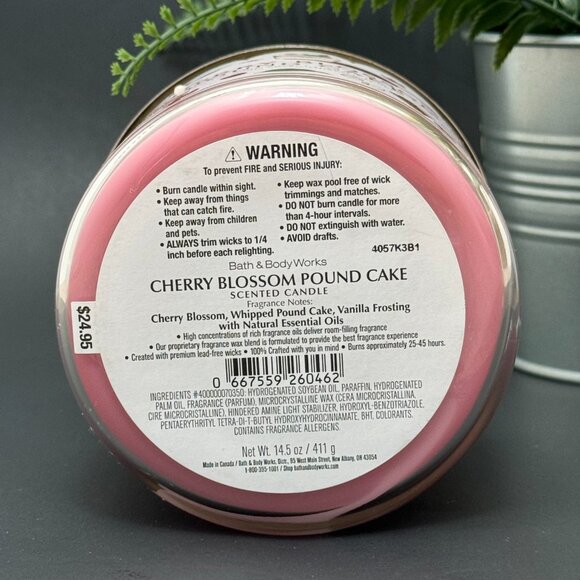 BBW Cherry Blossom Pound Cake Bath & Body Works 3 Wick Candle - Picture 9 of 10